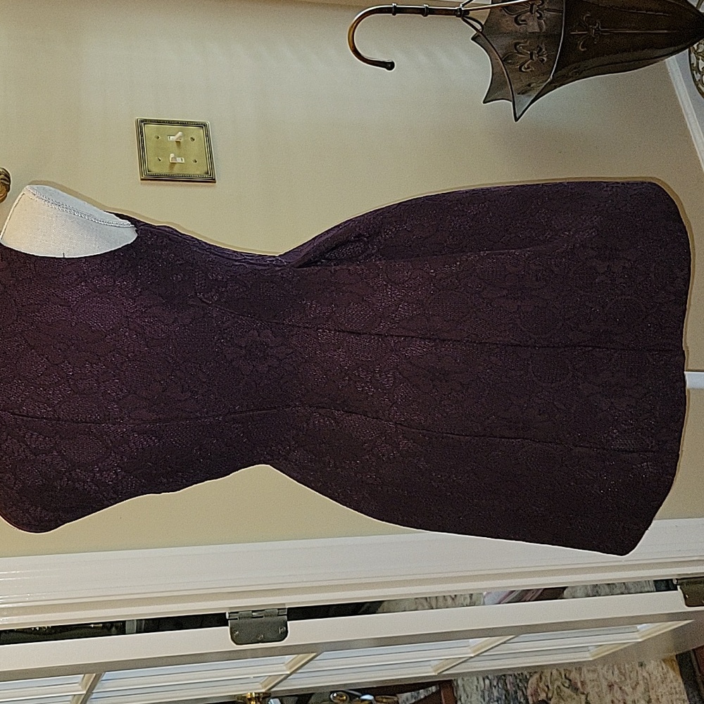 Calvin Klein dark purple lace dress sleeveless fitted pleats skirt thick 4P EUC… - Picture 10 of 12